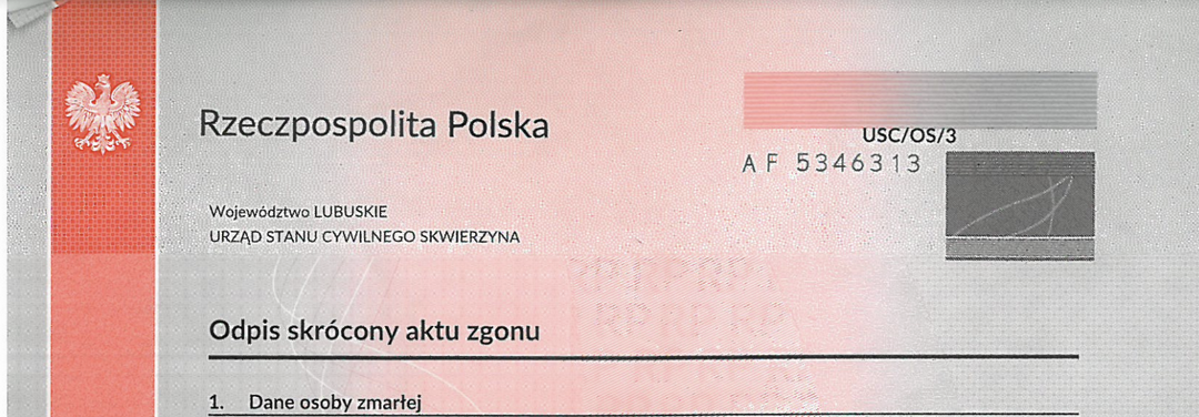 Překlad úmrtního listu z polštiny do češtiny